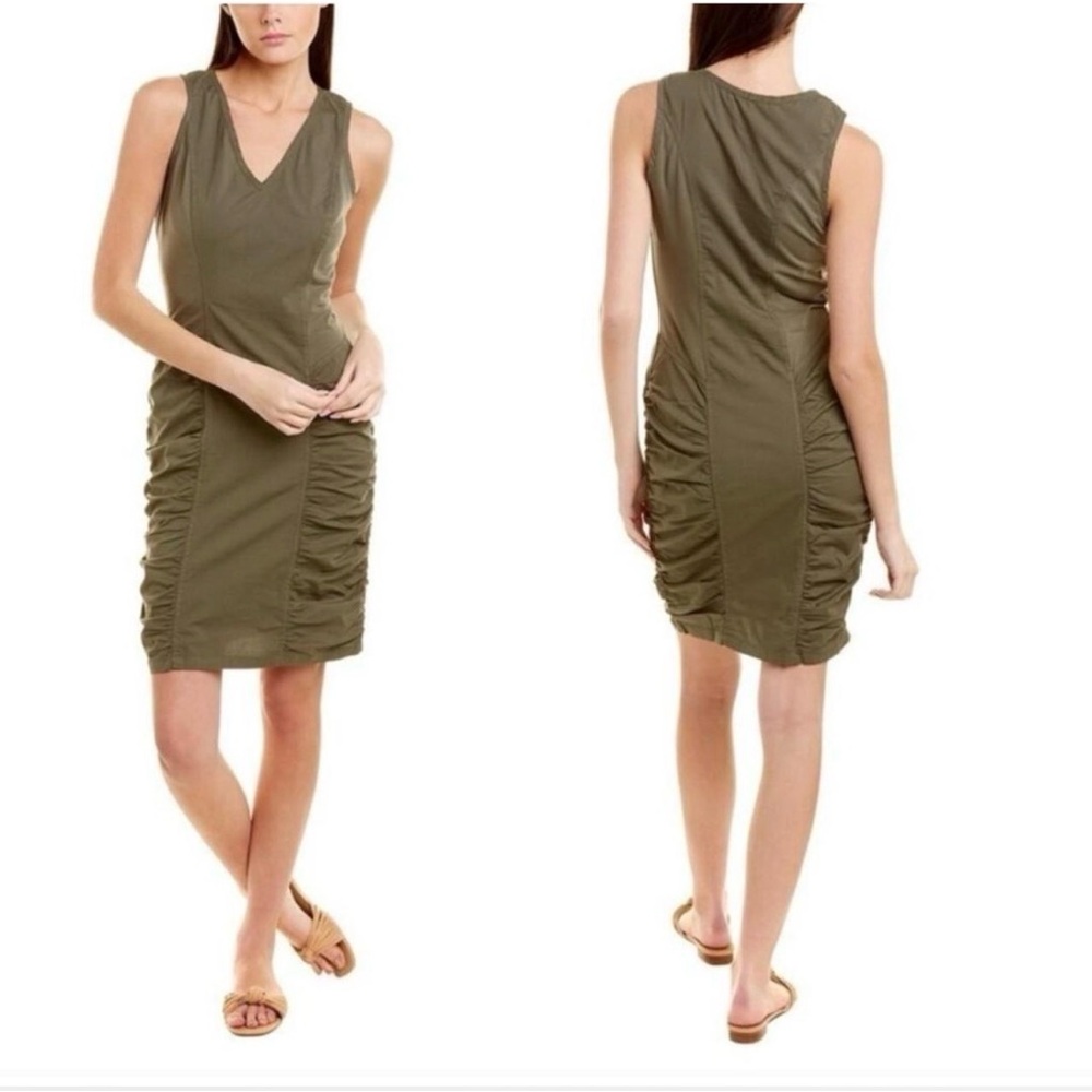 XCVI dress olive green ruched Sleeveless boho bohemian art to wear dress size M